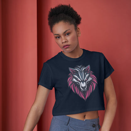 Pink Wolf Cotton Round Neck Half Sleeve Crop Top | Women