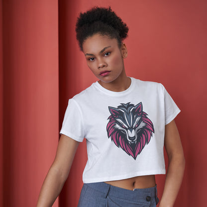 Pink Wolf Cotton Round Neck Half Sleeve Crop Top | Women