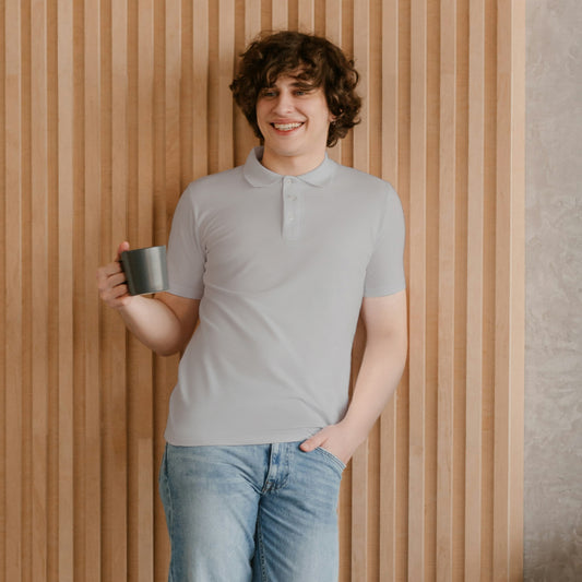 Grey Melange Men's Solid Regular Fit Polo