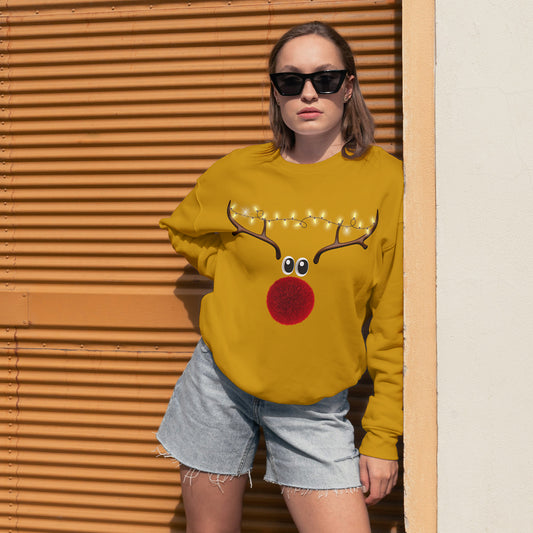 Cotton Printed Unisex Sweatshirt Reindeer Glow