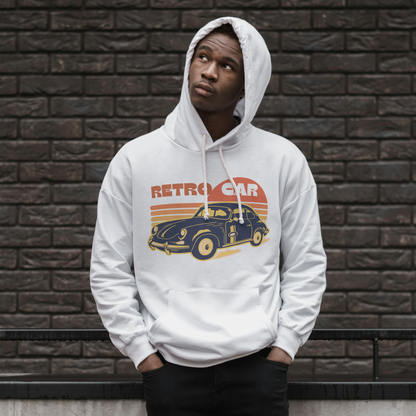 White Hoodie Sweatshirt | Retro Car Unisex