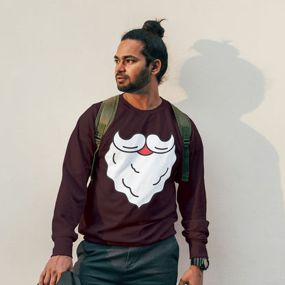 White Cotton Printed Unisex Sweatshirt Santa Beard