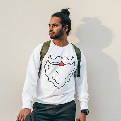 White Cotton Printed Unisex Sweatshirt Santa Beard