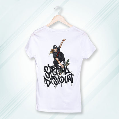 White Round Neck Classic Printed Classic T-Shirt Special Discount Skate | Women