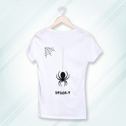 White Round Neck Classic Printed Classic T-Shirt Spooky Spider | Women