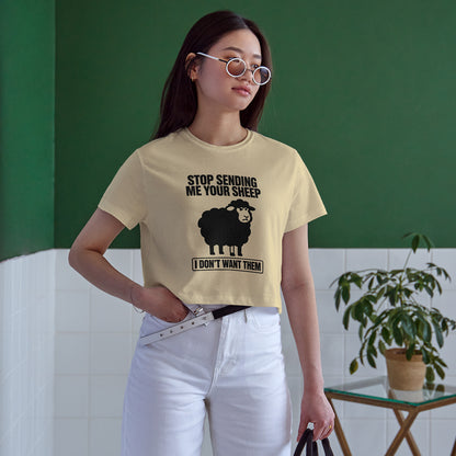Stop Sending Me Your Sheep Cotton Round Neck Half Sleeve Crop Top | Women