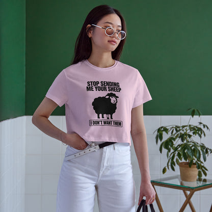 Stop Sending Me Your Sheep Cotton Round Neck Half Sleeve Crop Top | Women