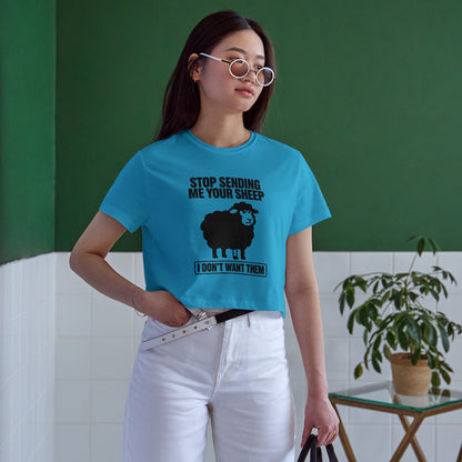 Stop Sending Me Your Sheep Cotton Round Neck Half Sleeve Crop Top | Women
