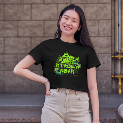 Street Wear Cotton Round Neck Half Sleeve Crop Top | Women