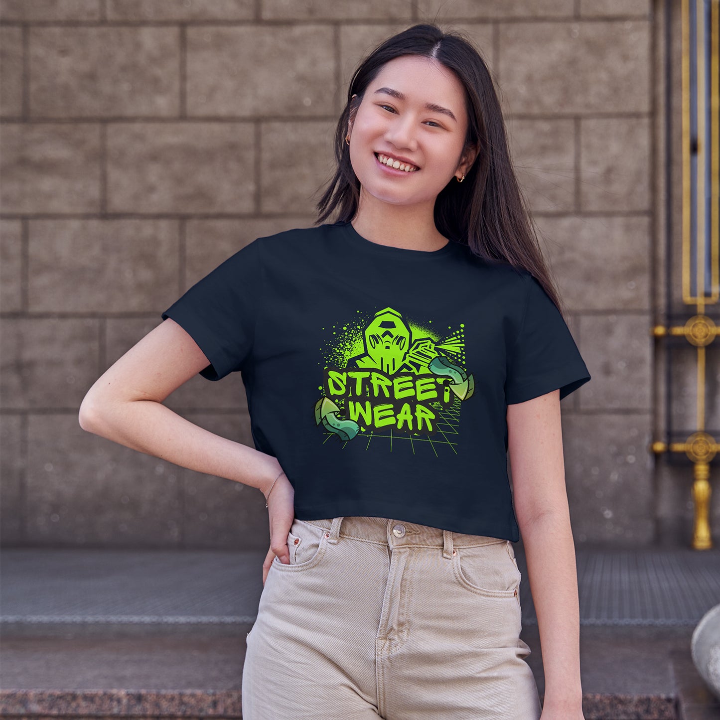 Street Wear Cotton Round Neck Half Sleeve Crop Top | Women