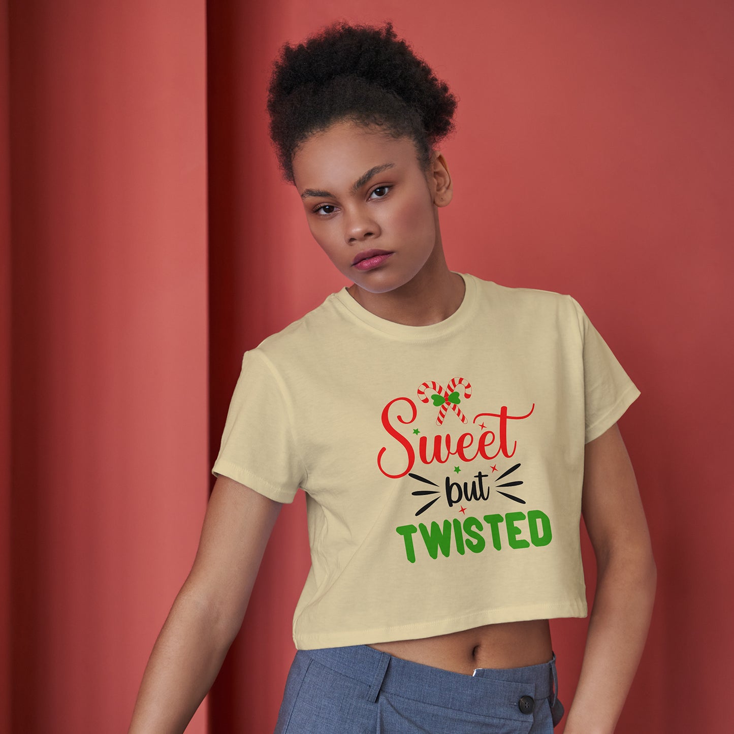 Sweet but Twisted Cotton Round Neck Half Sleeve Crop Top | Women