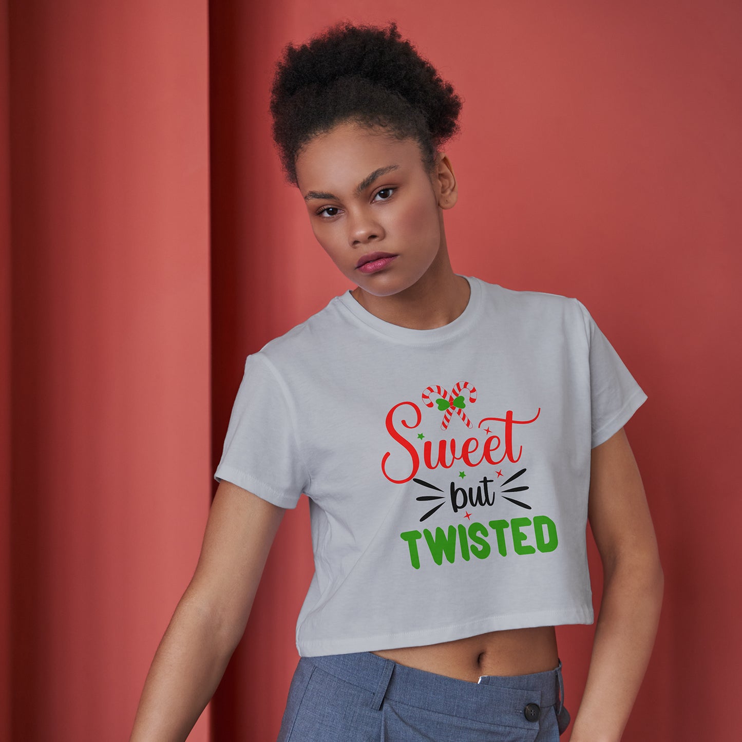 Sweet but Twisted Cotton Round Neck Half Sleeve Crop Top | Women