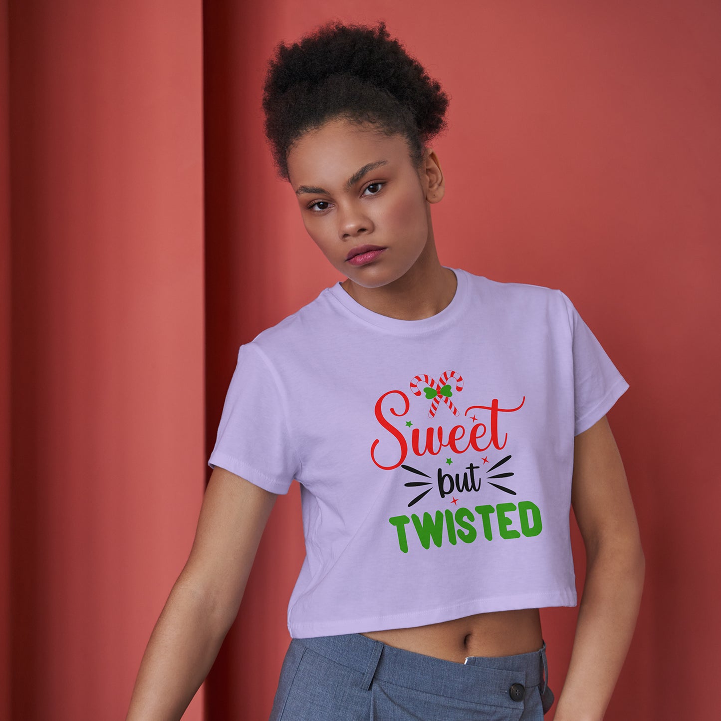 Sweet but Twisted Cotton Round Neck Half Sleeve Crop Top | Women