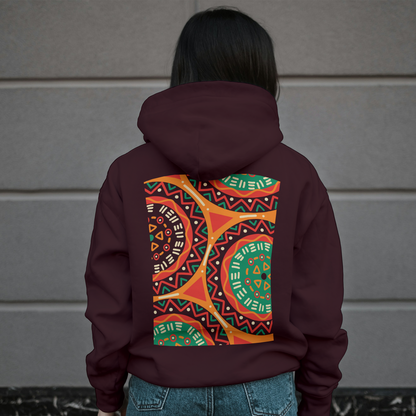 Maroon Hoodie Sweatshirt | African Art Spiral Unisex