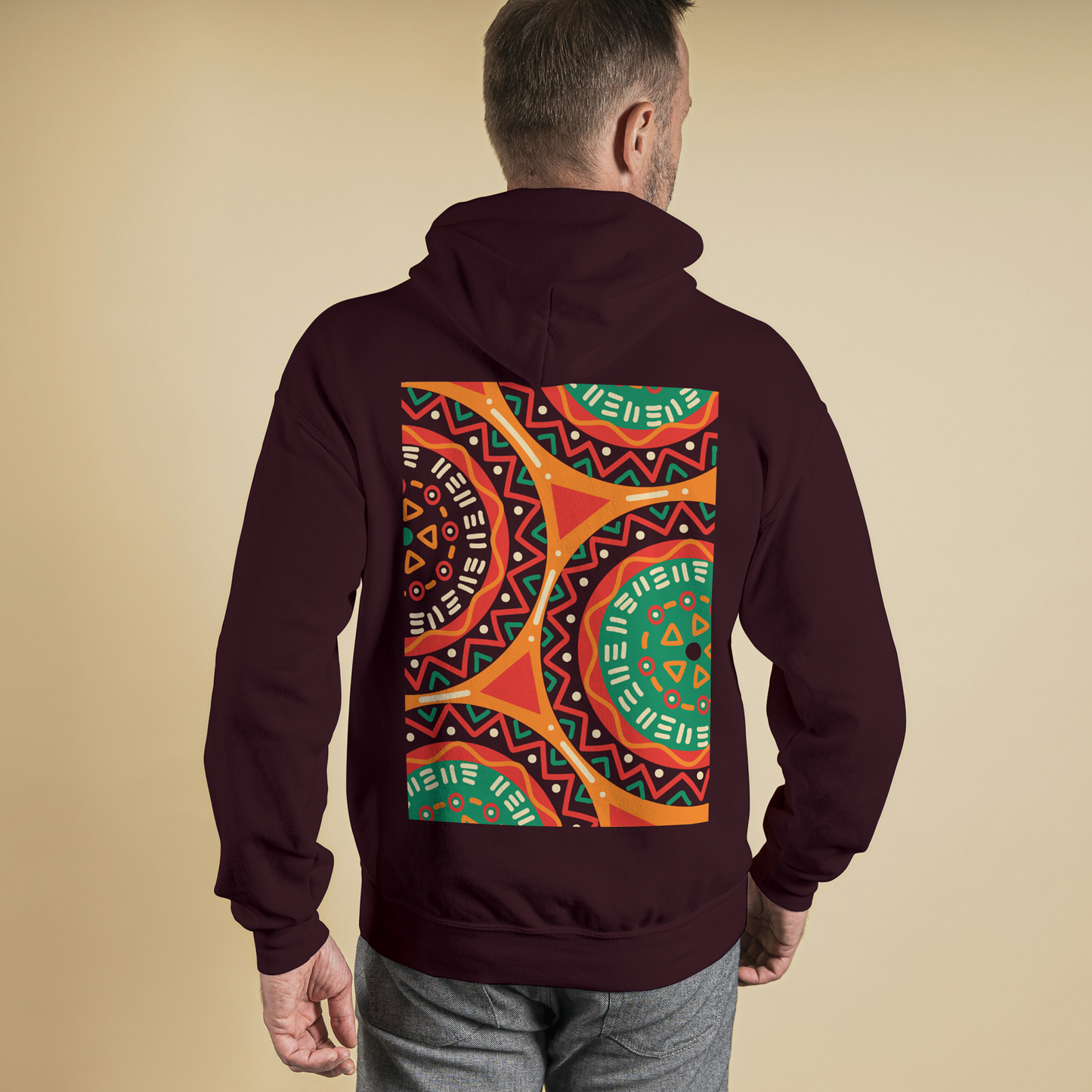 Maroon Hoodie Sweatshirt | African Art Spiral Unisex