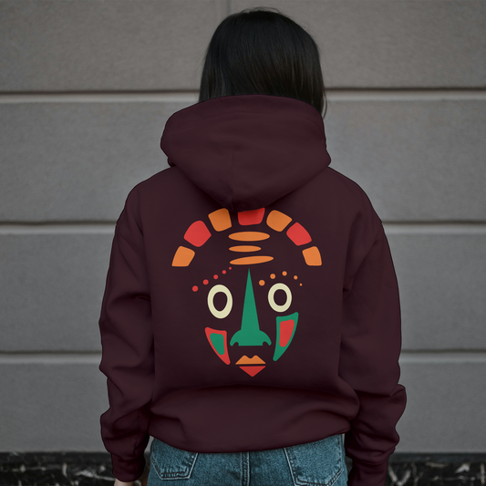 Maroon Hoodie Sweatshirt | African Tribal Mask Unisex