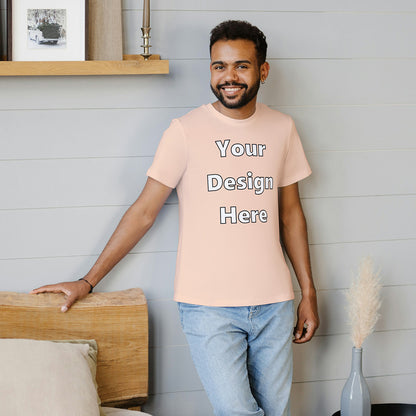 Peach Round Neck Cotton Classic Crew T-shirt Front Customized Design | Unisex