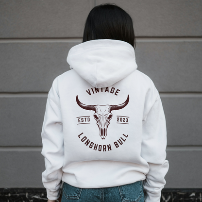 White Hoodie Sweatshirt | Vintage Longhorn Bull Unisex
