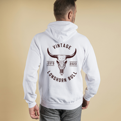White Hoodie Sweatshirt | Vintage Longhorn Bull Unisex