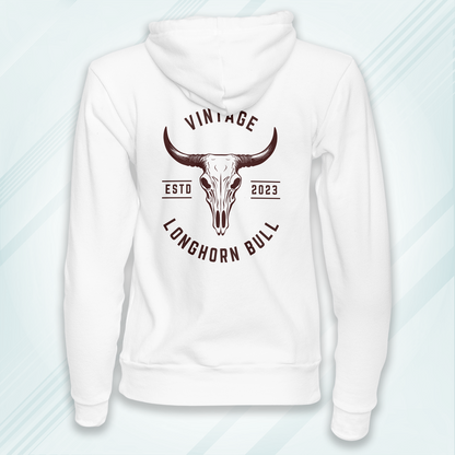 White Hoodie Sweatshirt | Vintage Longhorn Bull Unisex
